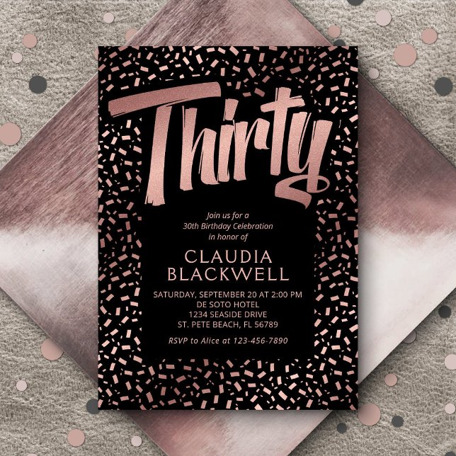 30th Birthday Rose Gold Confetti Invitation (Creator Uploaded)