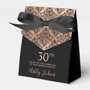 30th Birthday Rose Gold Damask Thank You Favour Box