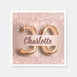 30th birthday rose gold glitter name napkin
