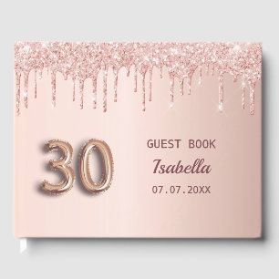 30th birthday rose gold glitter pink balloon font guest book