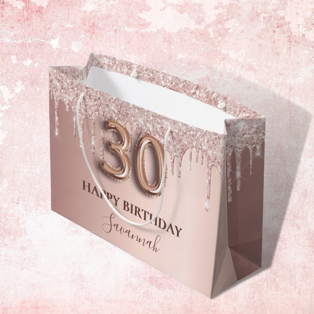 30th birthday rose gold glitter pink balloon style large gift bag (Creator Uploaded)