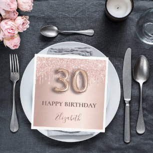 30th birthday rose gold glitter pink balloon style napkin