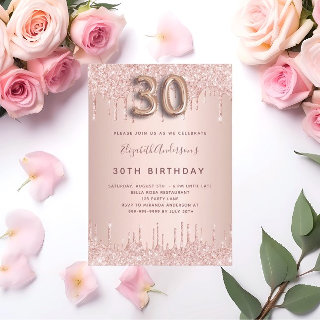 30th Birthday rose gold glitter pink luxury Invitation (Creator Uploaded)