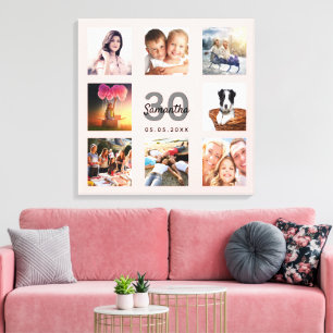 30th birthday rose gold name photo collage canvas print