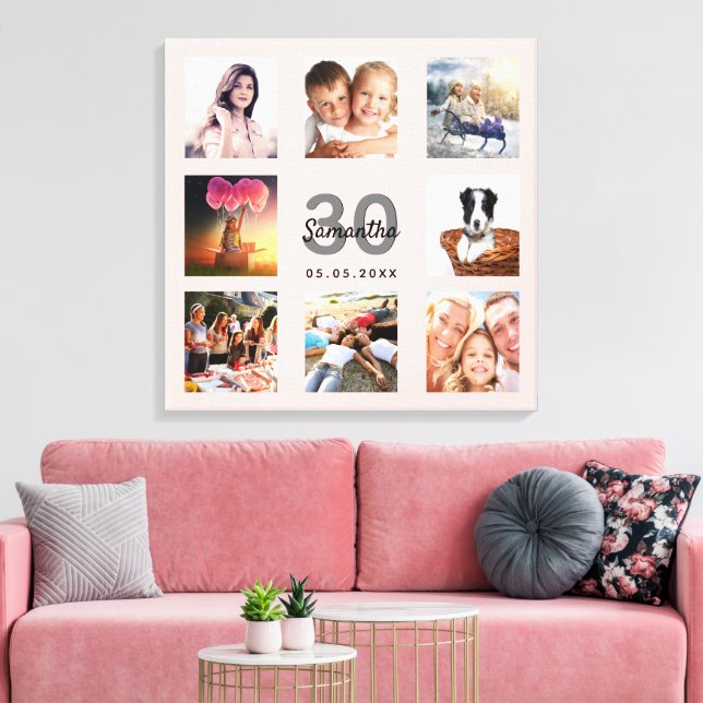 30th birthday rose gold name photo collage canvas print (Insitu(LivingRoom))