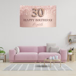 30th birthday rose gold pink drips banner<br><div class="desc">Elegant, classic, glamourous and girly for a 30th birthday party. Rose gold and blush pink, gradient background. Decorated with rose gold, pink drips, paint dripping look. Personalise and add a name. With the text: Happy Birthday plus the birthday girls name. The text is written with a modern dark rose coloured...</div>
