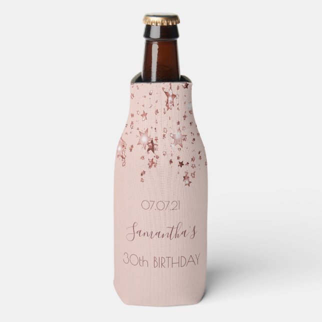 30th birthday rose gold stars bottle cooler (Bottle Front)