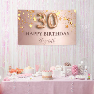 30th birthday rose gold stars name elegant banner