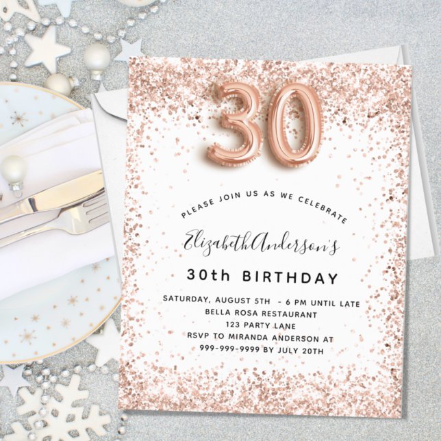 30th birthday rose gold white budget invitation flyer (Creator Uploaded)