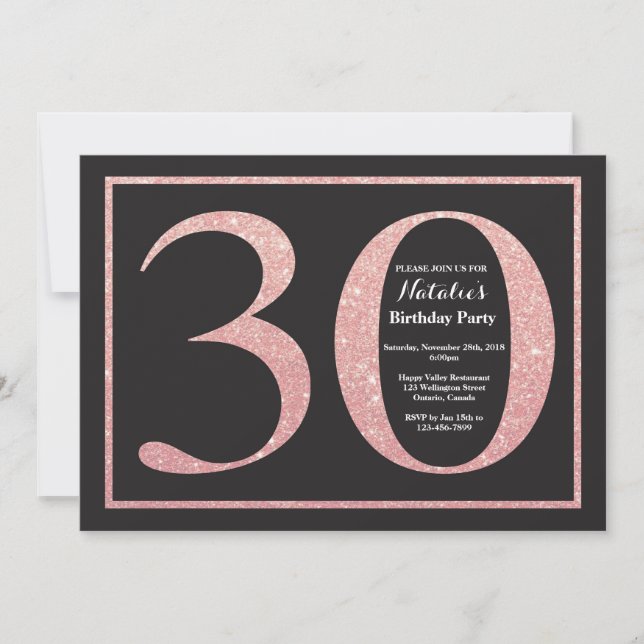 30th Birthday Rose Pink Gold Glitter Chalkboard Invitation (Front)