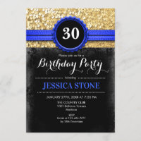 30th Birthday - Royal Blue Black Gold - ANY YEAR