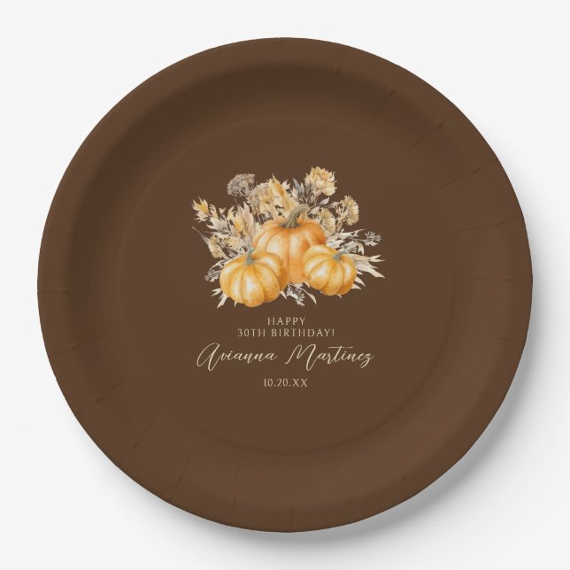30th Birthday Rustic Boho Pumpkin Fall Custom Paper Plate (Front)