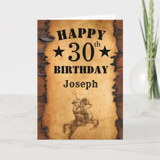 30th Birthday Rustic Country Western Cowboy Horse Card (Front)