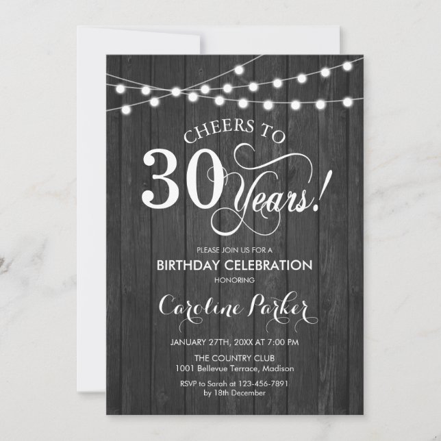 30th Birthday - Rustic Gray Wood Pattern Invitation (Front)