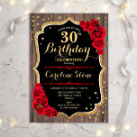 30th Birthday - Rustic Wood Red Roses Invitation<br><div class="desc">Rustic 30th Birthday Invitation. Elegant design with dark brown wood pattern,  red roses and faux glitter gold. Features script font and confetti. Perfect for a stylish birthday party. Customise with your own details.</div>