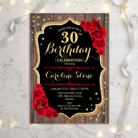30th Birthday - Rustic Wood Red Roses