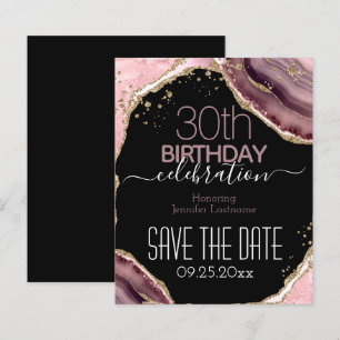 30th Birthday Save the Date Pink Agate Budget