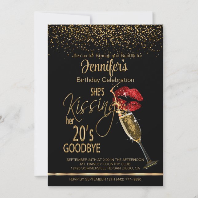 30th Birthday - She's Kissing her 20's Goodbye Invitation (Front)