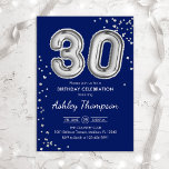 30th Birthday - Silver Balloons Navy Invitation<br><div class="desc">30th birthday party invitation. Elegant design in faux glitter silver and navy blue. Invite card features silver number 30 balloons and script font. Perfect for a stylish bday celebration. Message me if you need custom age.</div>