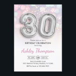 30th Birthday - Silver Balloons Pink Lights Invitation<br><div class="desc">30th birthday party invitation. Elegant design in faux glitter silver with pastel pink and purple lights. Invite card features silver number 30 balloons and script font. Perfect for a stylish thirtieth bday celebration. Message me if you need custom age.</div>