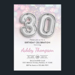 30th Birthday - Silver Balloons Pink Lights Invitation<br><div class="desc">30th birthday party invitation. Elegant design in faux glitter silver with pastel pink and purple lights. Invite card features silver number 30 balloons and script font. Perfect for a stylish thirtieth bday celebration. Message me if you need custom age.</div>