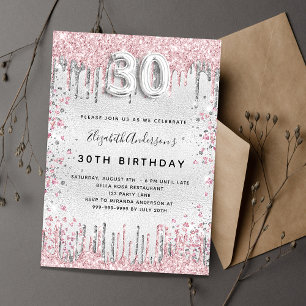 30th birthday silver pink invitation