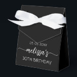 30th Birthday Simple Black Calligraphy Script Favour Box<br><div class="desc">Simple Clean Minimalist Girly Black Monogram Name Signature Script Custom Personalised 30th (or any age) birthday Favour Box. This design featuring your first name in a pretty hand lettered style swash tail font signature typography (or calligraphy), date, "any age" birthday in white on black colour background. These stylish girly feminine...</div>