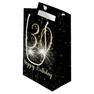 30th Birthday Sparkler On Black Small Gift Bag