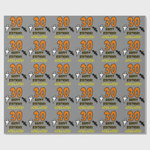 30th Birthday: Spooky Halloween Theme, Custom Name Wrapping Paper