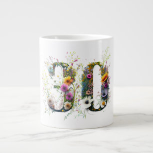 30th Birthday Spray of Wildflowers Text Large Coffee Mug