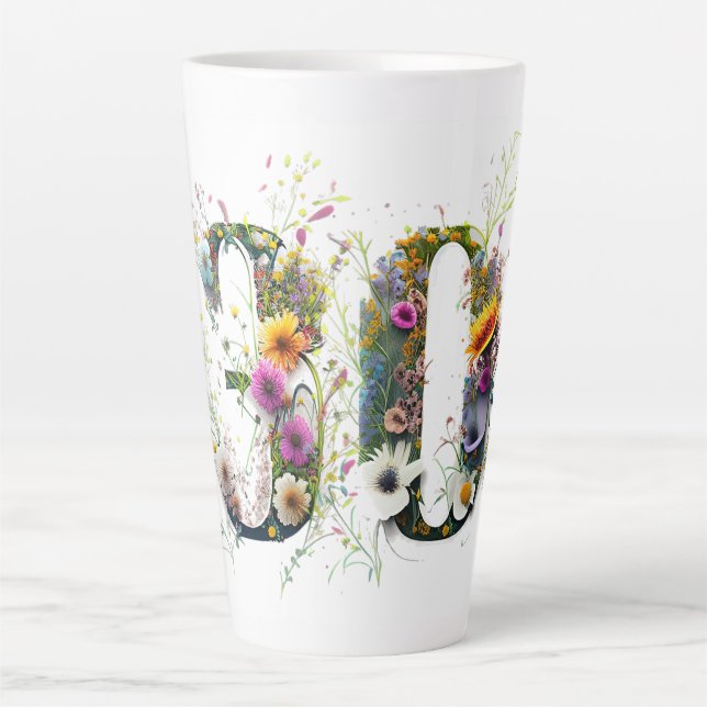 30th Birthday Spray of Wildflowers Text Latte Mug (Front)