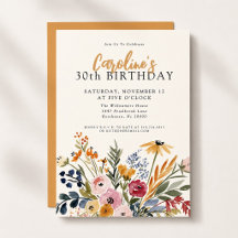 30th Birthday Stylish Fall Watercolor Floral