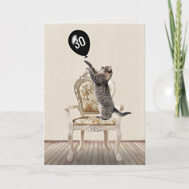 30th Birthday Tabby Cat on Chair Card (Front)