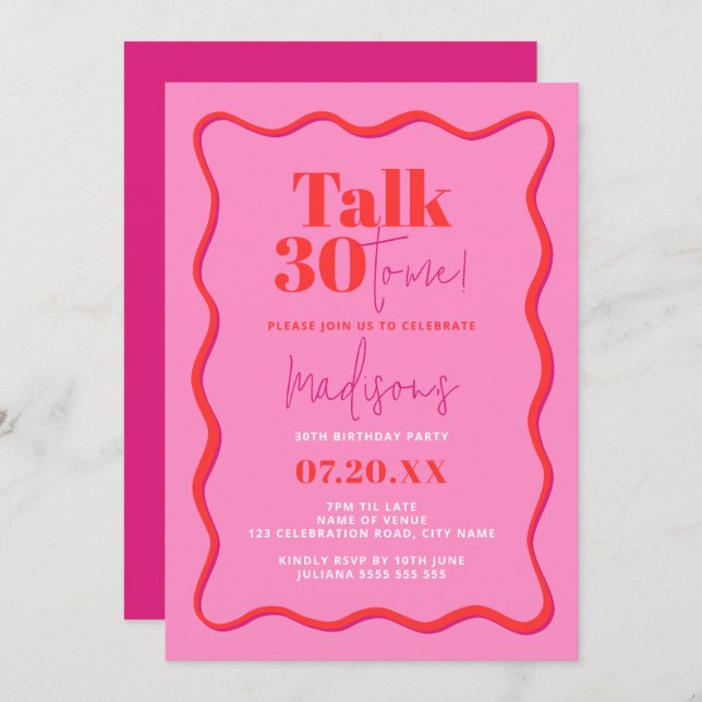 30th Birthday Talk Thirty To Me Wavy Border  Invitation (Front/Back)