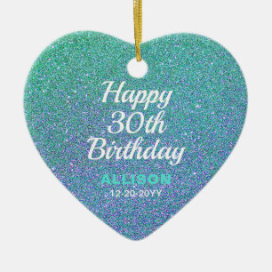 30th Birthday Teal Blue Glitter Personalised Ceramic Tree Decoration