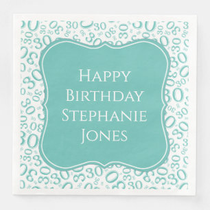 30th Birthday Teal Random Pattern 30 Napkin