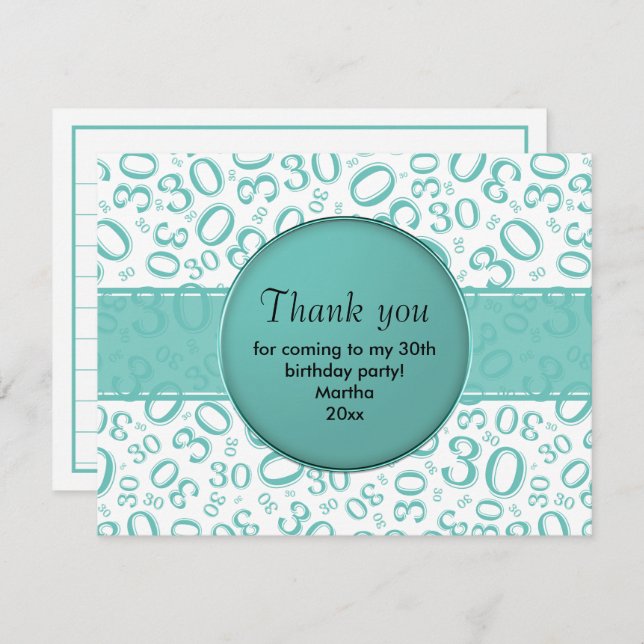 30th Birthday: Teal/White Number Pattern (Front/Back)