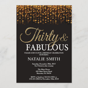 30th Birthday Thirty and Fabulous Gold Glitter Invitation
