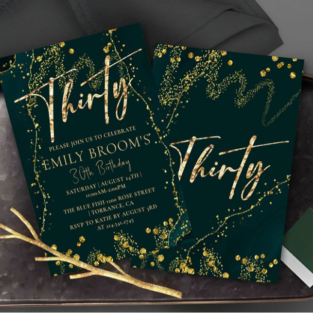 30th Birthday Thirty Emerald Green invitaton Holiday Card (Creator Uploaded)