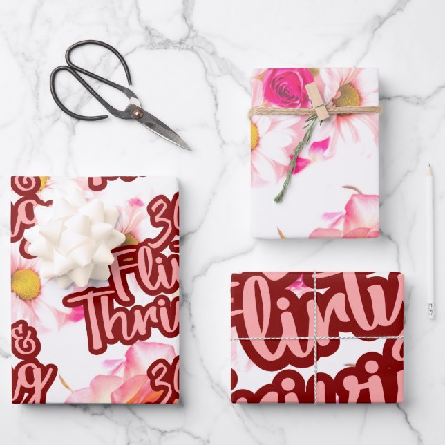 30th Birthday Thirty Flirty and Thriving Fun Pink Wrapping Paper Sheet (Front)
