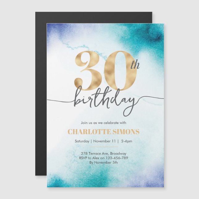 30th birthday Turquoise Magnetic Invitation (Front/Back)