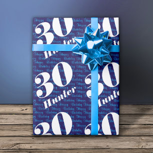 30th Birthday Typography Navy Wrapping Paper