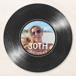 30th Birthday Vinyl Record Photo Paper Coaster