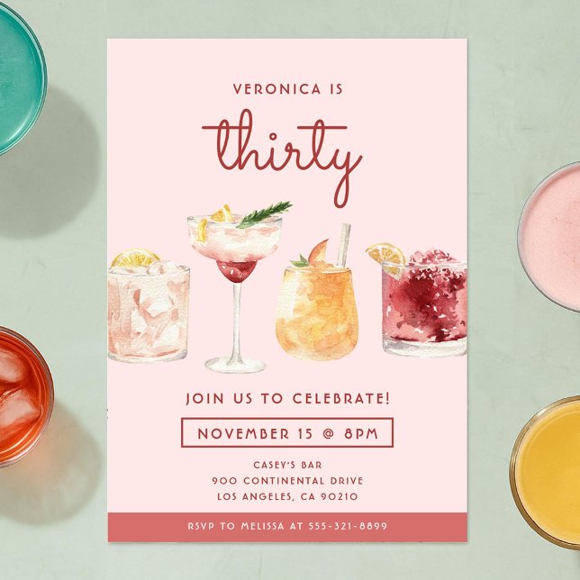 30th Birthday Watercolor Cocktails Invitation (Creator Uploaded)