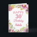 30th Birthday Watercolor Floral Flowers Pink Card<br><div class="desc">30th Birthday Watercolor Floral Flowers Pink Card with personalised name and age. For further customisation,  please click the "Customise it" button and use our design tool to modify this template.</div>