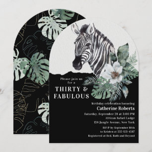 30th Birthday Watercolor Zebra Thirty & Fabulous Invitation
