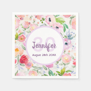 30th birthday watercolored pink florals name napkin