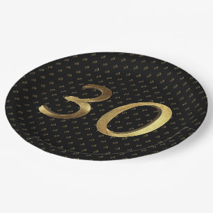 30th Birthday Wedding Anniversary Black and Gold Paper Plate