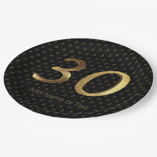 30th Birthday Wedding Anniversary Black and Gold Paper Plate