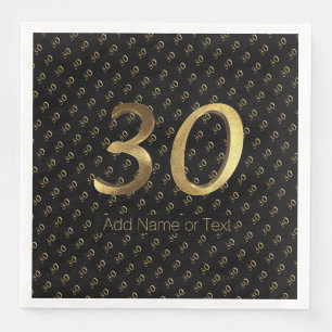 30th Birthday Wedding Anniversary Black Gold Napkin